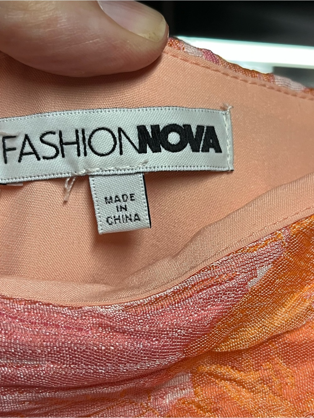 Fashion Nova Womens Orange Pink Floral Jacquard Puff Sleeve Mini Dress Large - Picture 7 of 8